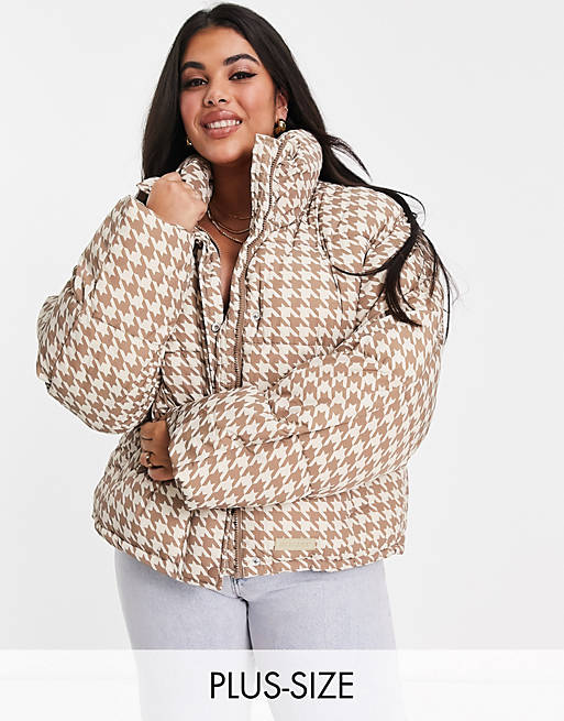 Sixth June Plus oversized cropped puffer in houndstooth print