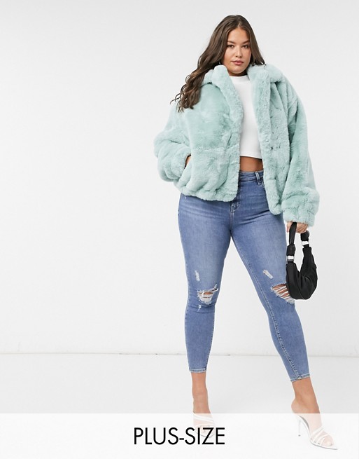 Sixth June Plus oversized jacket in faux fur with logo