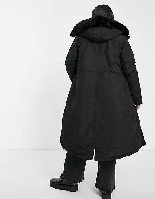 Sixth June Plus oversized longline parka coat with faux fur hood