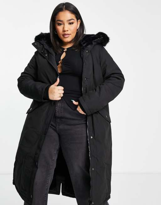 Black Longline Faux Fur Hooded Oversize Padded Coat Jacket – lexifashionuk