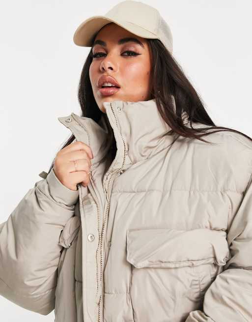 Cream longline puffer jacket fashion