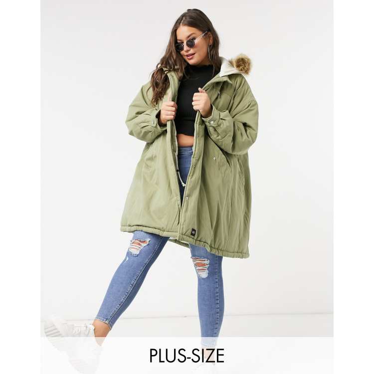 Sixth June Plus oversized parka coat with faux fur hood | ASOS