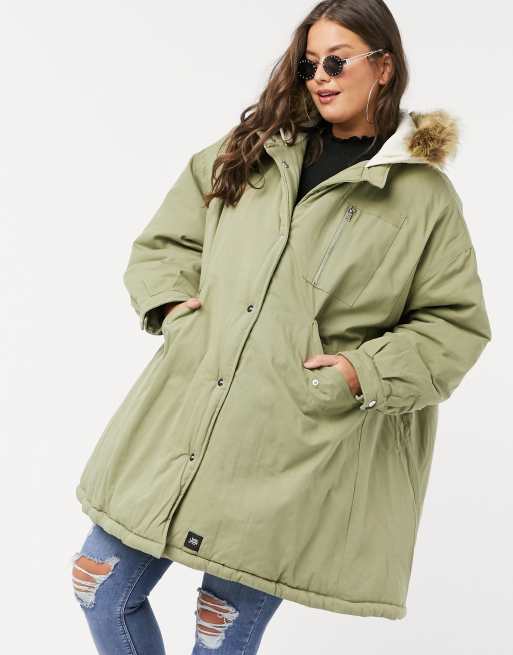 Sixth June Plus oversized parka coat with faux fur hood | ASOS
