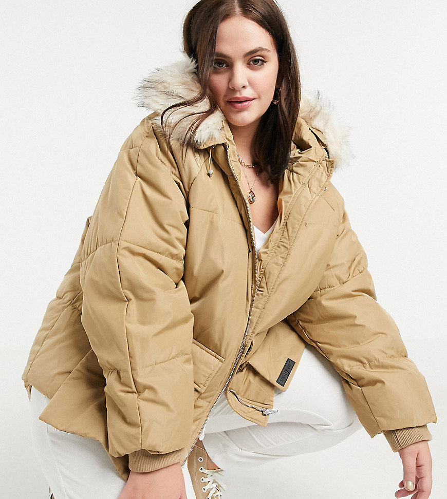 Sixth June Plus Oversized Puffer Jacket With Faux Fur Hood-neutral