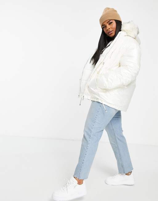 Vinyl hooded best sale puffer jacket