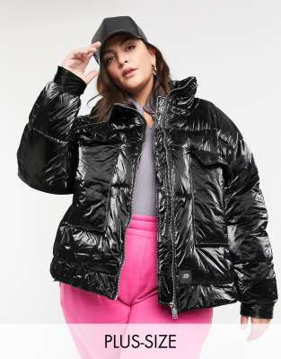 plus size vinyl puffer jacket