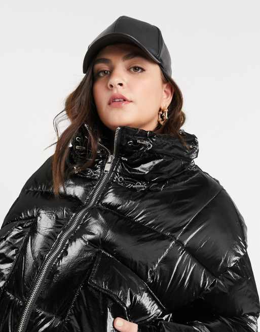 Plus size vinyl store puffer jacket