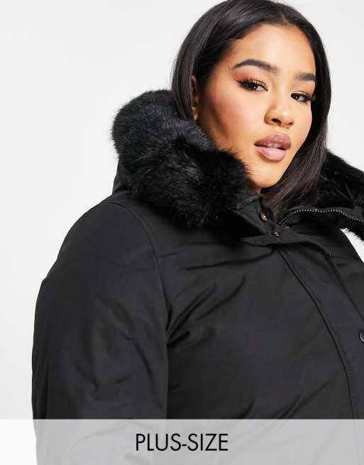 Sixth June Plus - Parka oversize taglio lungo con cappuccio in pelliccia sintetica