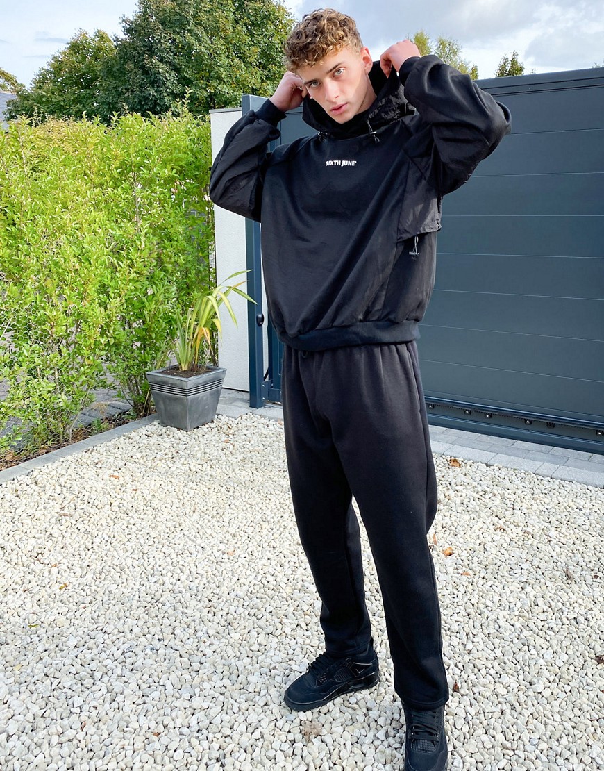 Sixth June poly mix jersey hoodie in black