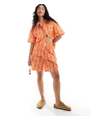 printed linen shirt in orange - part of a set