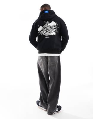 Sixth June Printed Motif Hoodie In Black