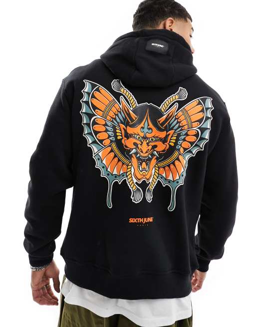 Sixth June puff back print hoodie in black