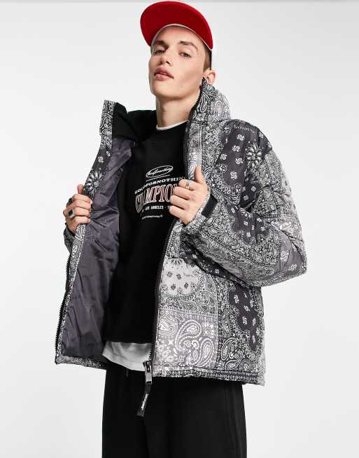 Sixth June - Puffer jack met bandana-print met paisley motief in zwart