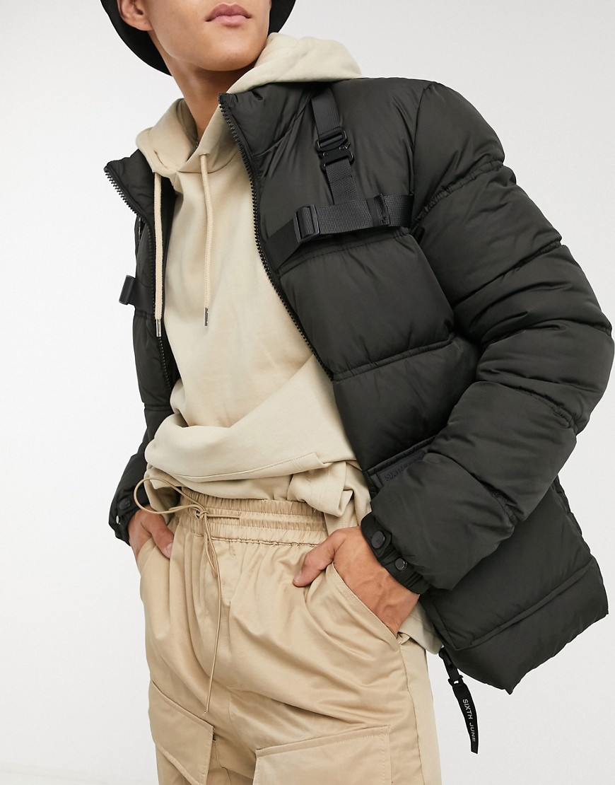 Sixth June puffer jacket with pocket detail in black