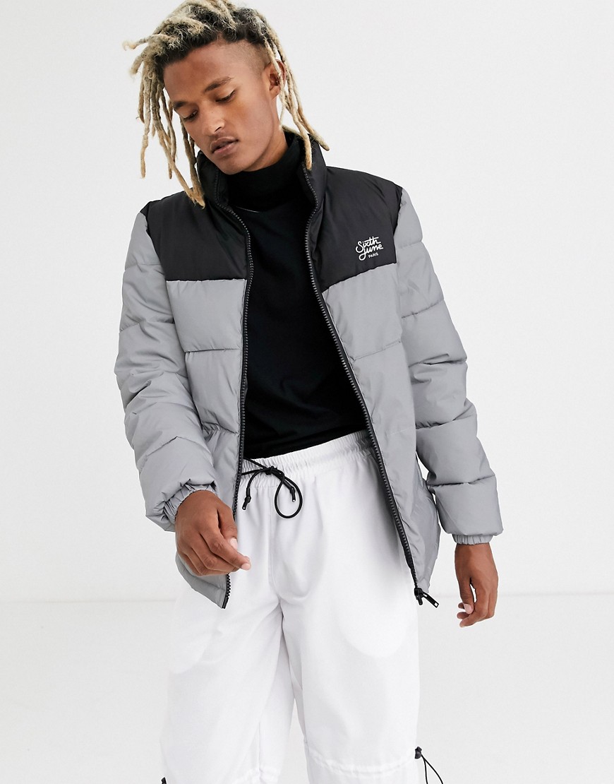 Sixth June puffer jacket with reflective panel-Silver