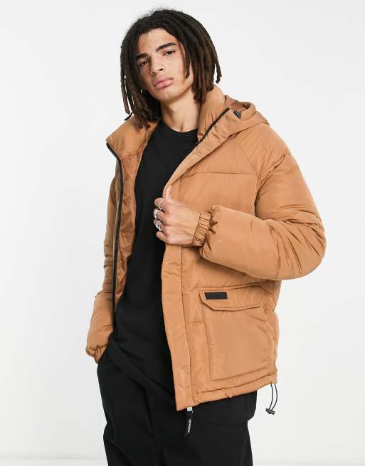 Sixth June raglan oversized puffer jacket in tan
