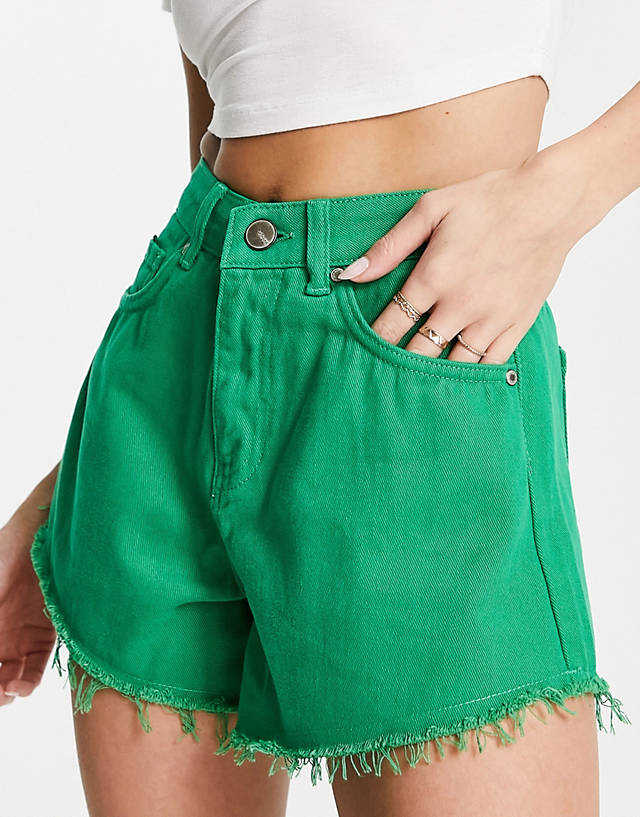 Sixth June - raw hem denim shorts in green