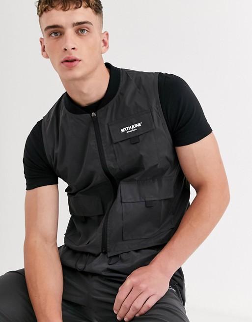 Sixth June reflective cropped utility vest in black
