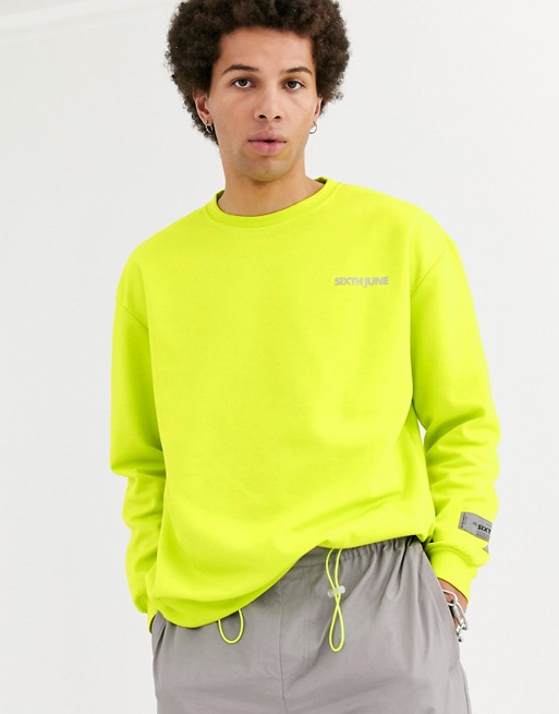 Sixth June reflective logo sweater in lime
