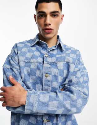 Sixth June relaxed denim checkerboard jacket in blue