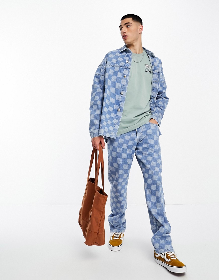 Sixth June relaxed denim checkerboard jeans in blue