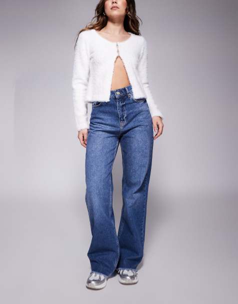 Sixth June relaxed low waist denim jean with frayed hem in blue - view 1
