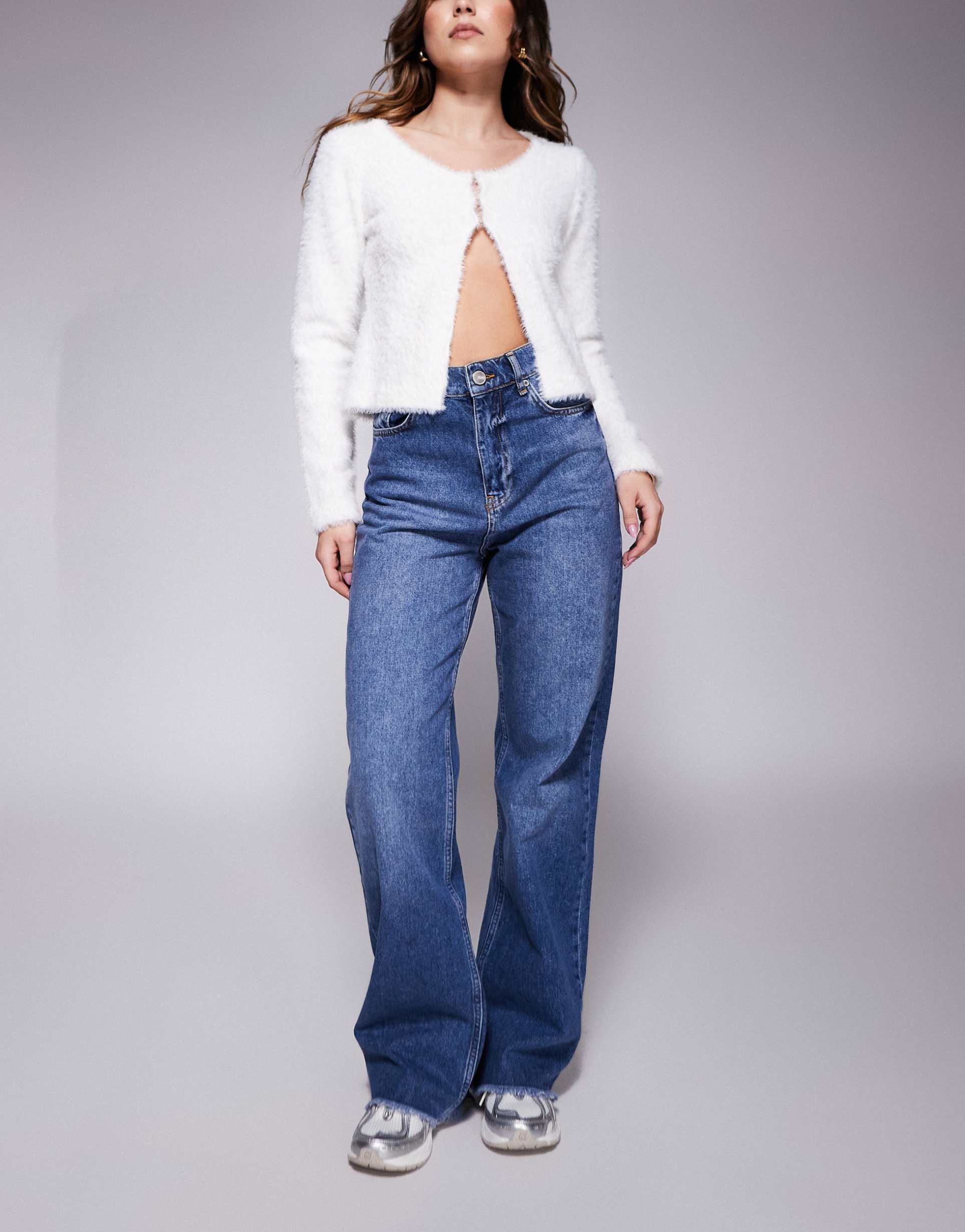 sixth june relaxed low waist denim jean with frayed hem in blue