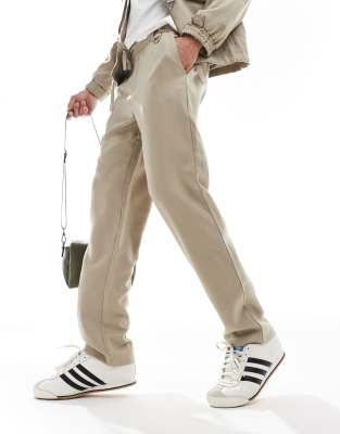 relaxed pants with elasticated waist in beige-Neutral