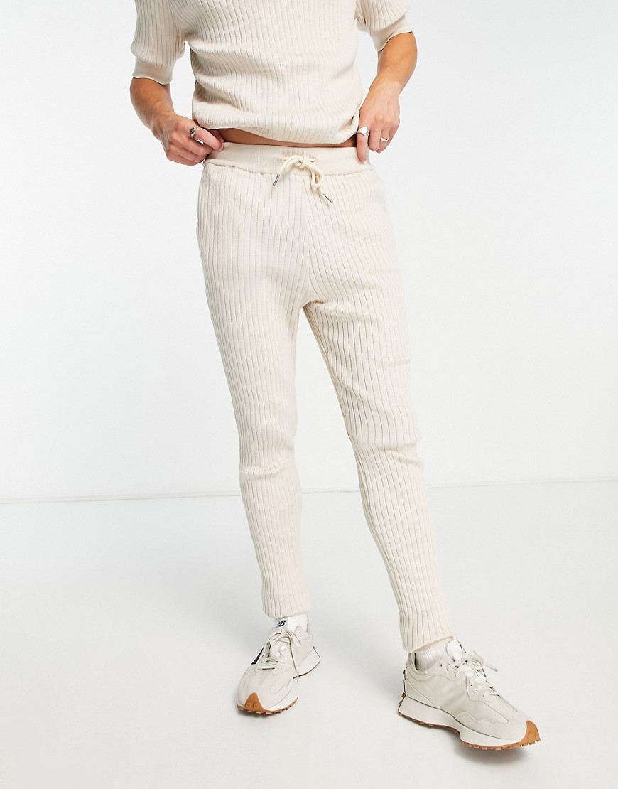 Sixth June rib knitted trousers in beige-Neutral