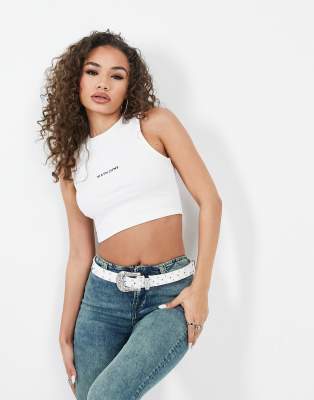 Sixth June ribbed crop top in white