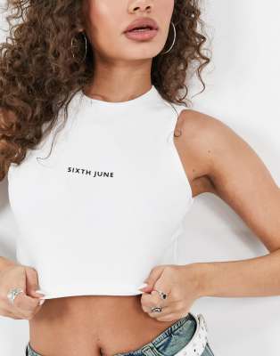 Rest&Recreation☆大人気♪RR STRAP CROP TOP（2color） White Rib Knit Double Strap Crop Top | JustYourOutfit