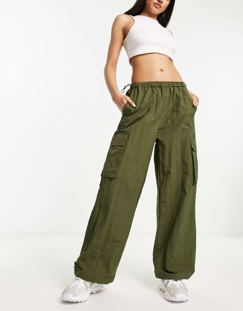 Sixth June ripstop parachute pants with back pocket embroidery in khaki - view 1
