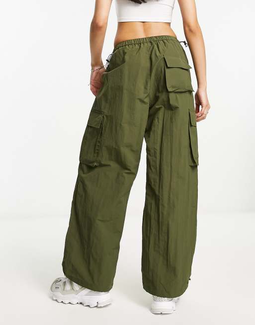 ASOS Weekend Collective parachute cargo pants with pocket in olive