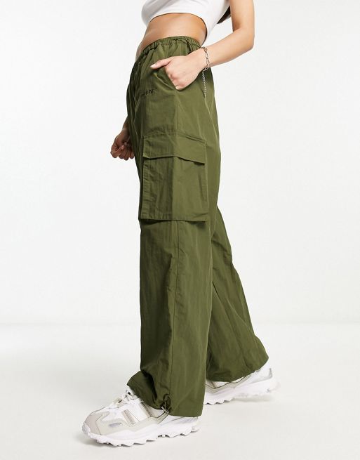 ASOS Weekend Collective parachute cargo pants with pocket in olive