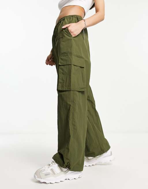 Sixth June ripstop parachute pants with back pocket embroidery in khaki