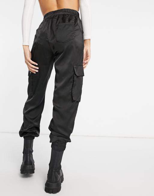 Sixth June satin cargo joggers in black ASOS