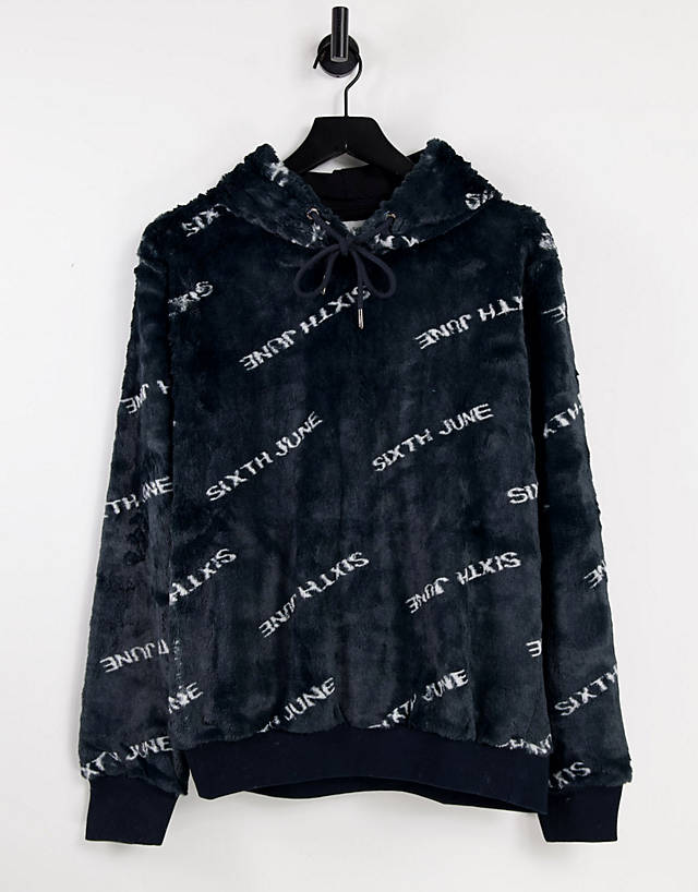 Sixth June - sherpa half zip hoodie in black