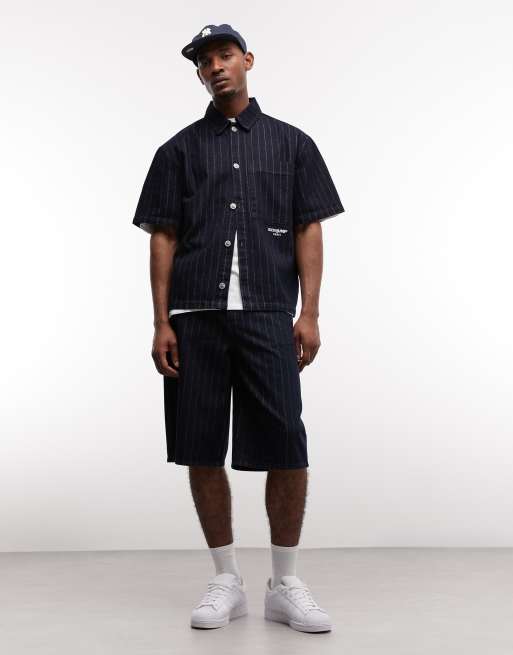 Sixth June - Short d'ensemble baggy en denim rayé - Bleu marine, 2 de 5