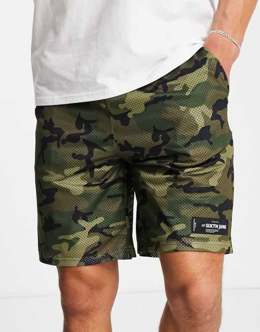 Sixth June - Short van mesh in camouflageprint met logo