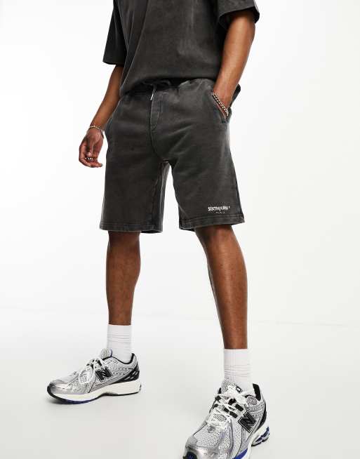 Sixth June - Short van zware stof met acid wash in zwart