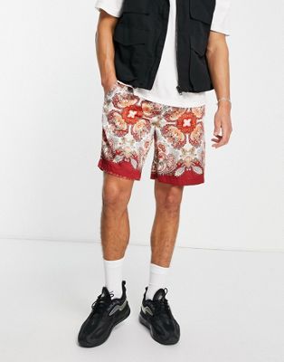 Sixth June shorts co-ord in red satin with baroque print