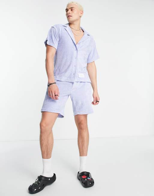 Sixth June shorts in light blue towelling with logo embossing (part of a set)