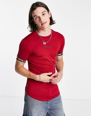 Sixth June signature t-shirt with cuff logo in burgundy