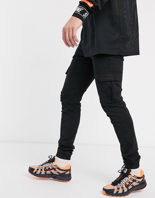 Sixth June skinny cargo trousers in black