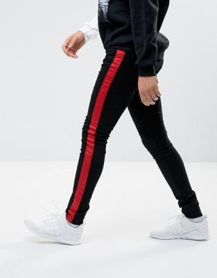 red stripe black jeans