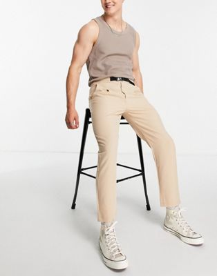 Sixth June skinny trousers in beige with belt detail