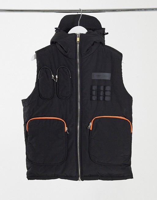 Sixth June sleeveless gilet with utility pockets in black