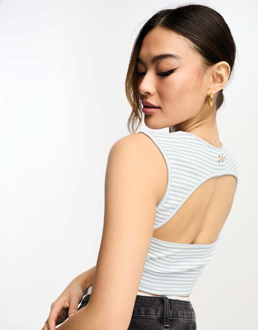 Striped Rib-Knit Cropped Tank Top