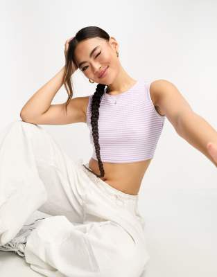 Sixth June sleeveless open back detail ribbed knit crop top in lilac