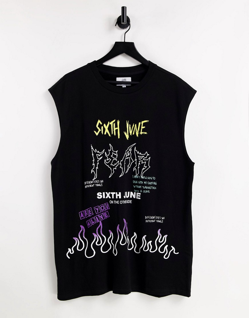 Sixth June sleeveless t-shirt in black with graffiti print